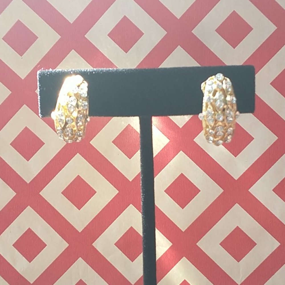 Gold toned and rhinestone clip-on earrings